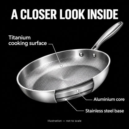 Cutaway of the titanium surface, aluminium core and stainless steel base