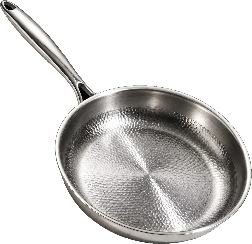Monalura stainless steel pan with four numbered feature markers